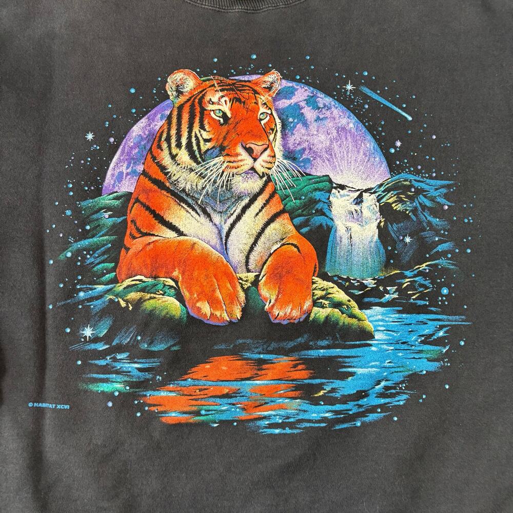 Vintage 90s Majestic Tiger Black Crewneck Sweatshirt, Size L, Made in USA - Picture 2 of 7